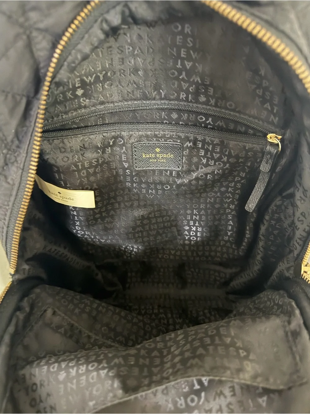 kate spade black quilted mini backpack with gold hardware